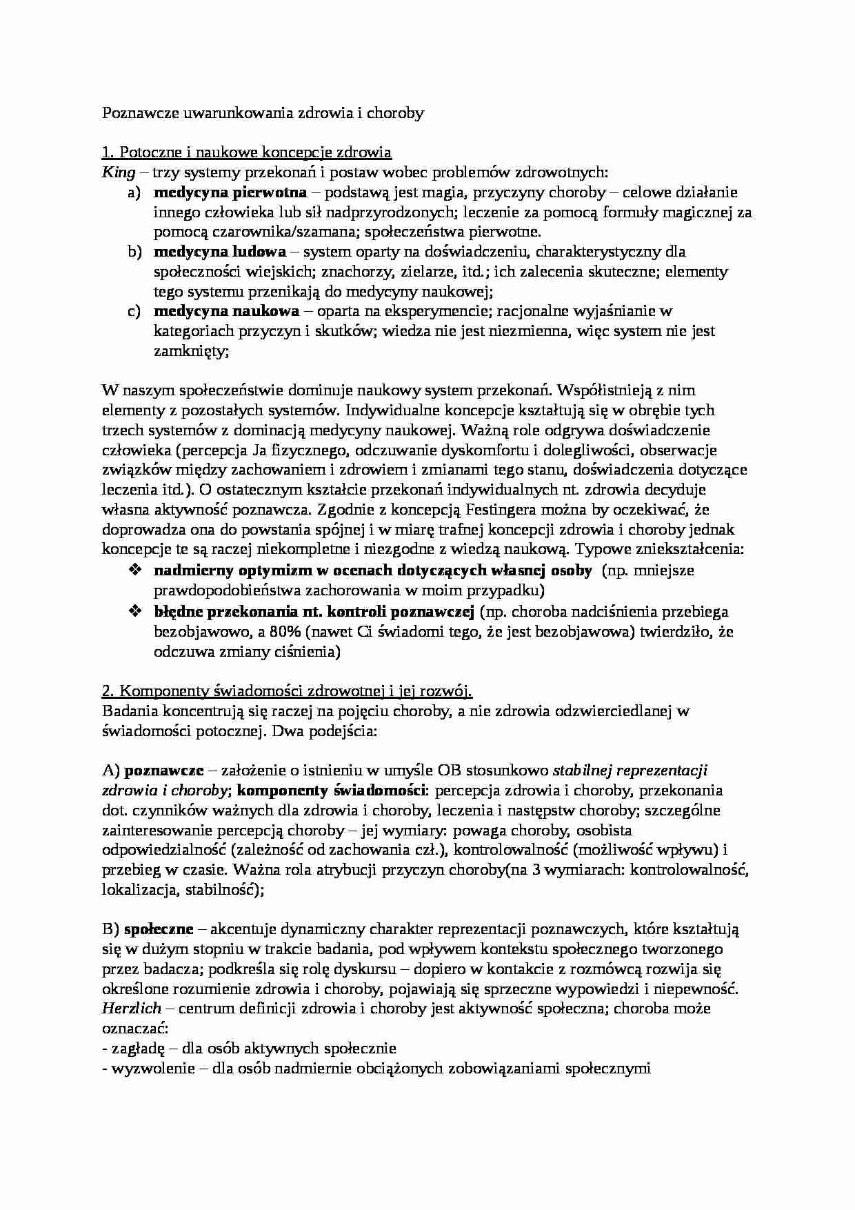 Poznawcze uwarunkowania zdrowia i choroby-opracowanie - strona 1