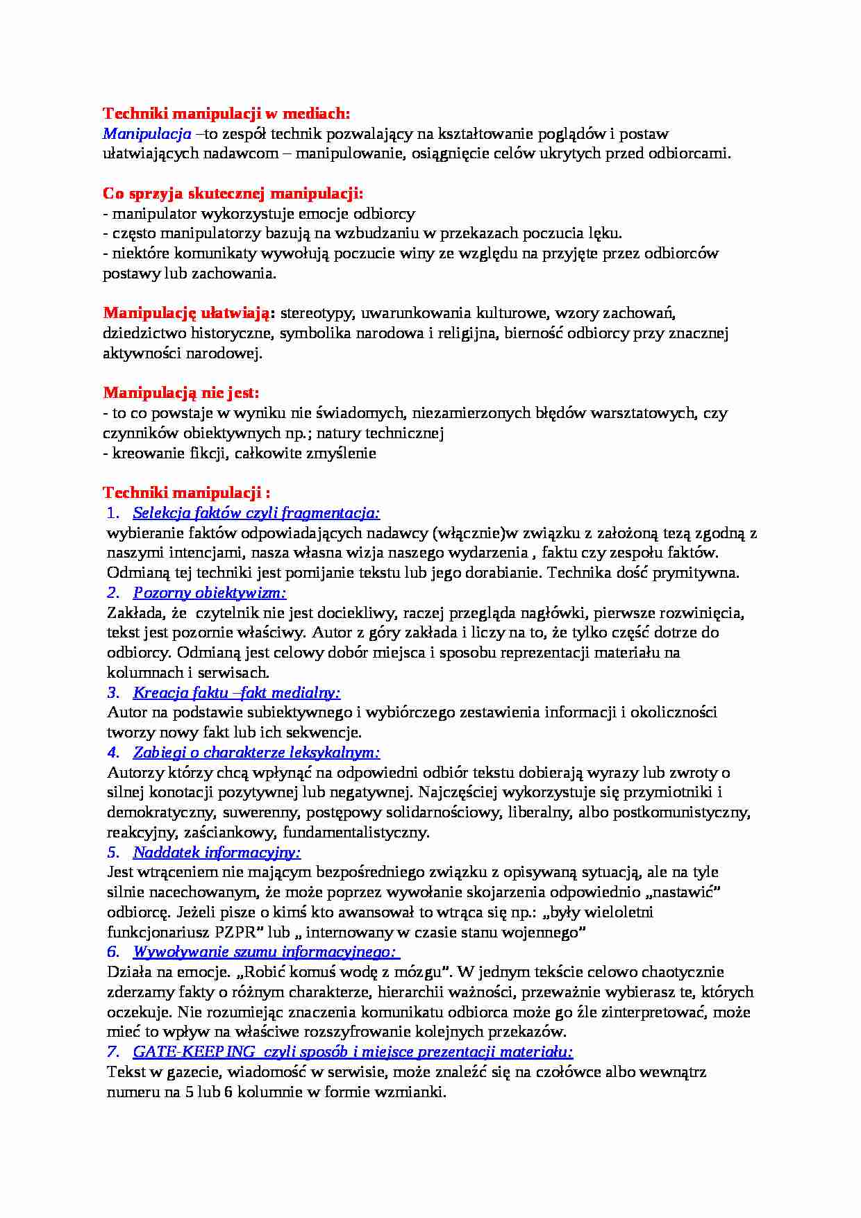 Techniki manipulacji w mediach-opracowanie - strona 1