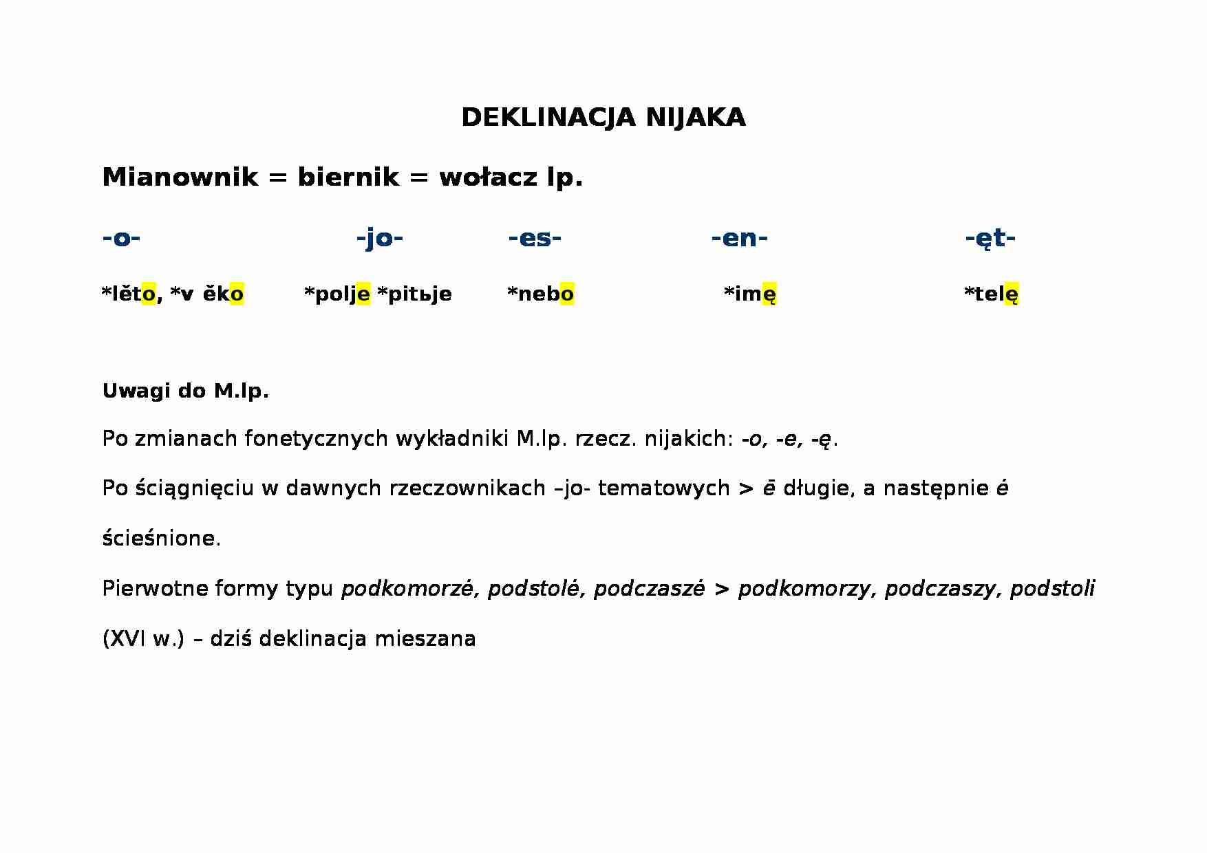 Deklinacja nijaka-opracowanie - strona 1
