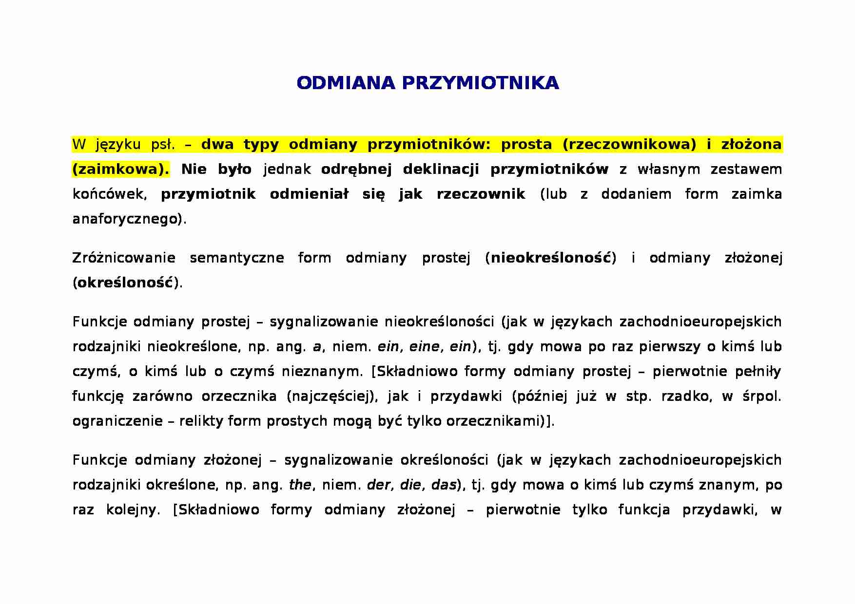 Deklinacja przymiotników-opracowanie - strona 1