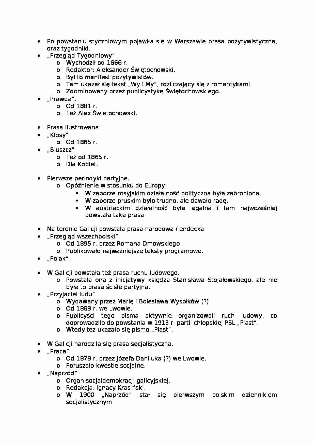  Prasa pozytywistyczna-opracowanie - strona 1