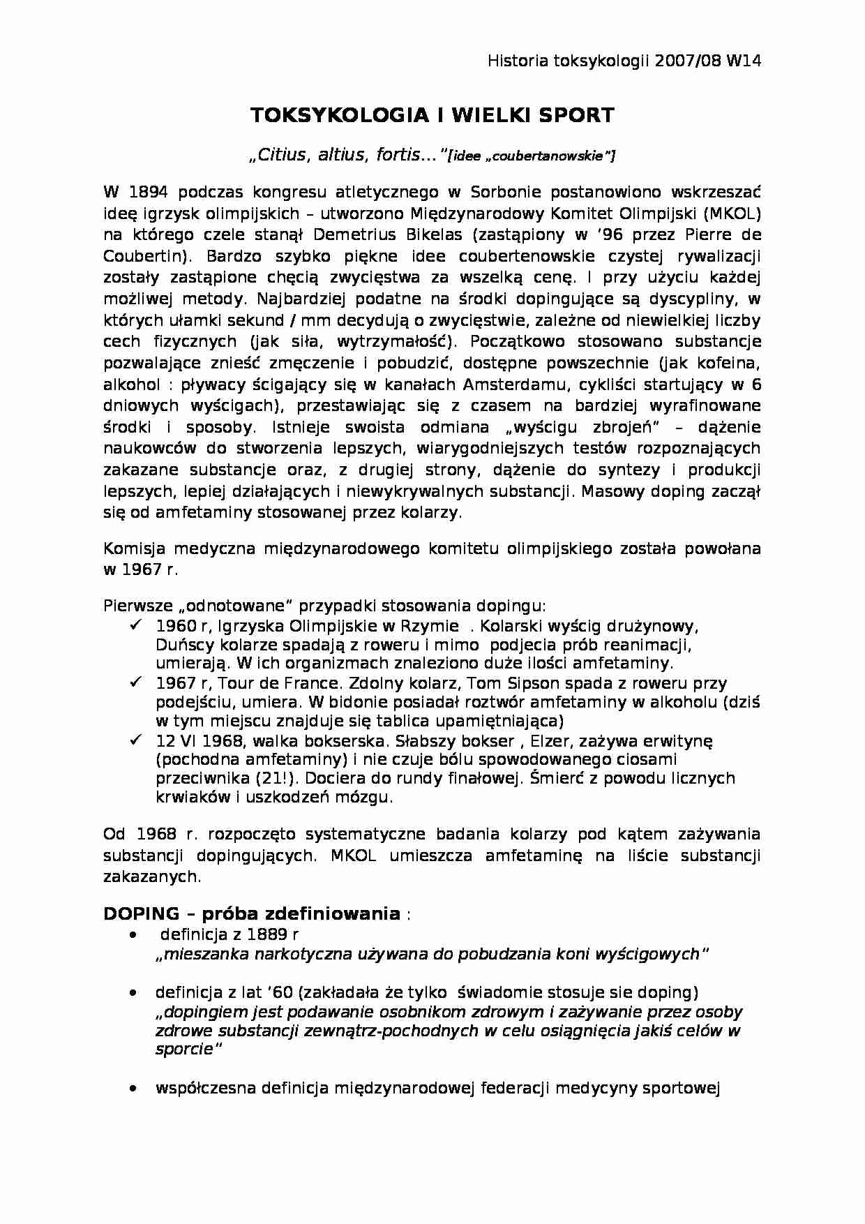 Toksykologia i wielki sport-opracowanie - strona 1