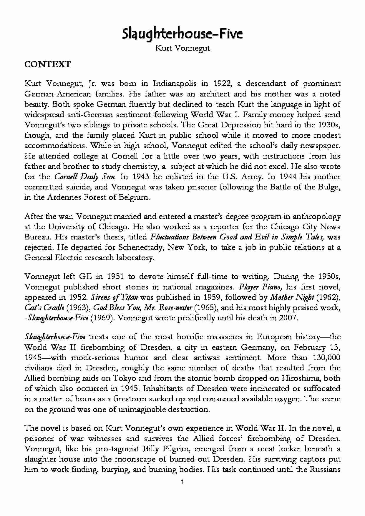 Slaughterhouse-Five - Kurt Vonnegut - opracowanie - strona 1