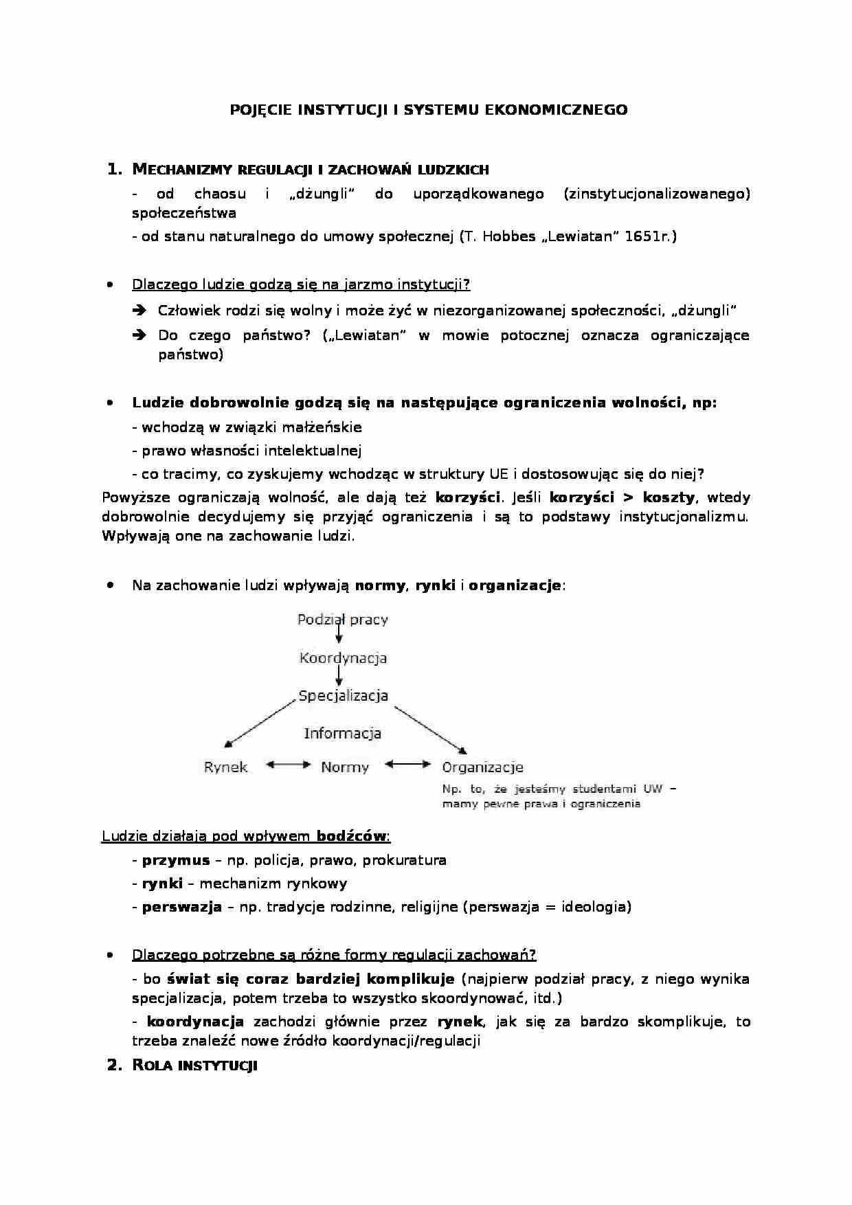 Pojęcie instytucji systemu ekonomicznego-opracowanie - strona 1