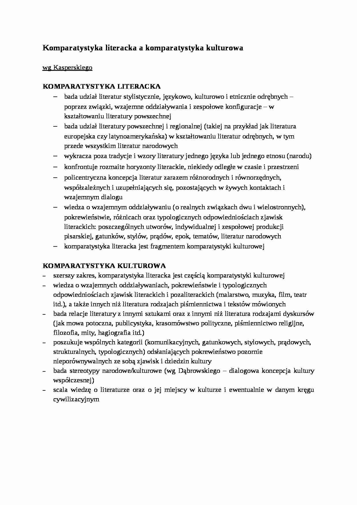 Komparatystyka literacka a komparatystyka kulturowa-opracowanie - strona 1