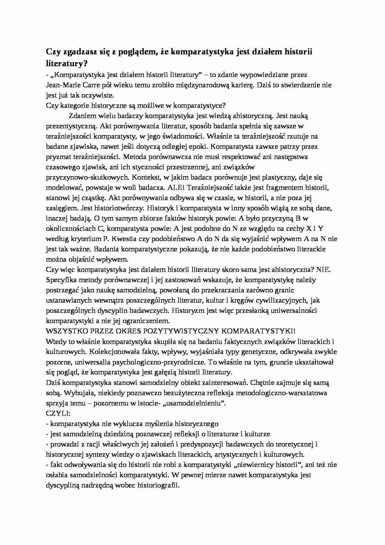 Komparatystyka jako dzieło historii literatury-opracowanie - strona 1