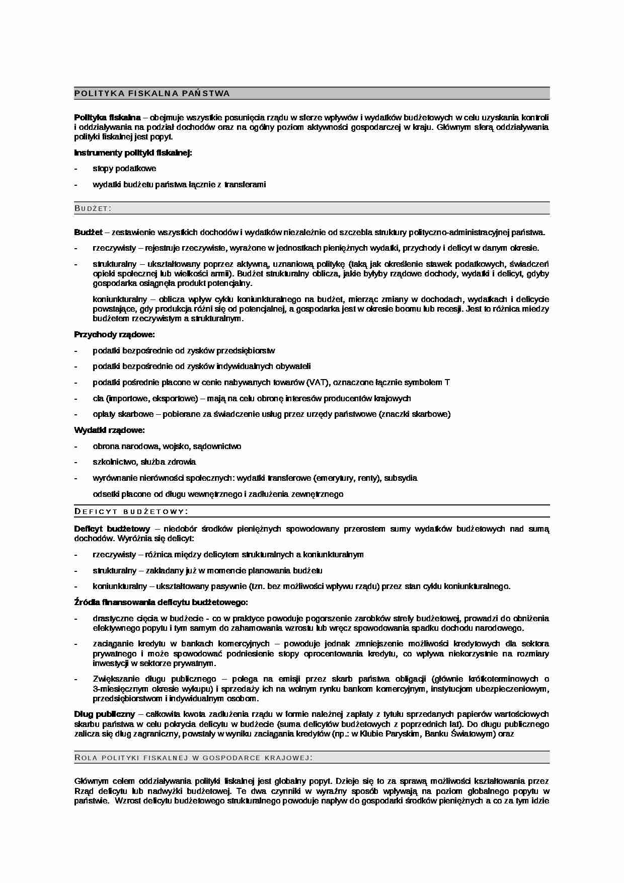 Polityka fiskalna państwa-opracowanie - Przychody rządowe - strona 1