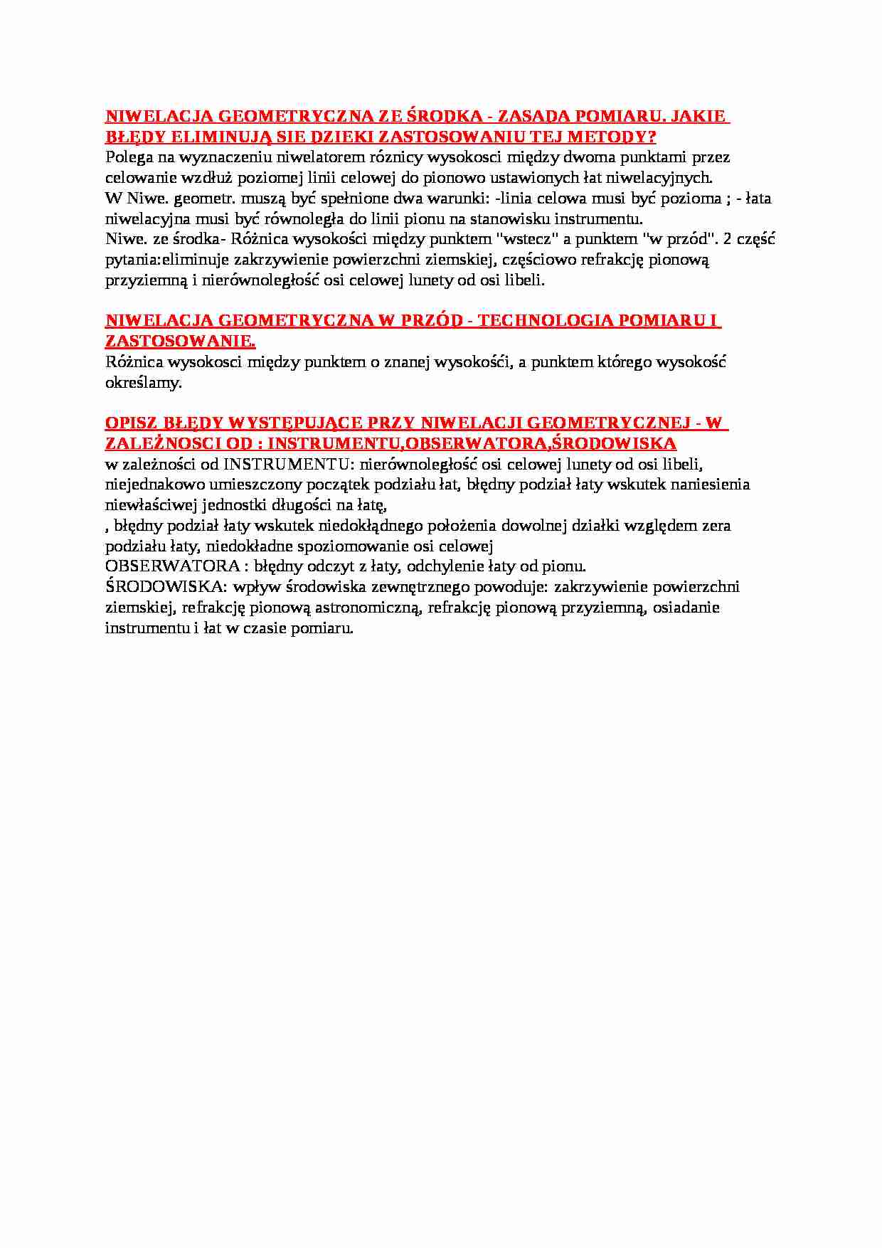 Niwelacja geometryczna ze środka-opracowanie - strona 1