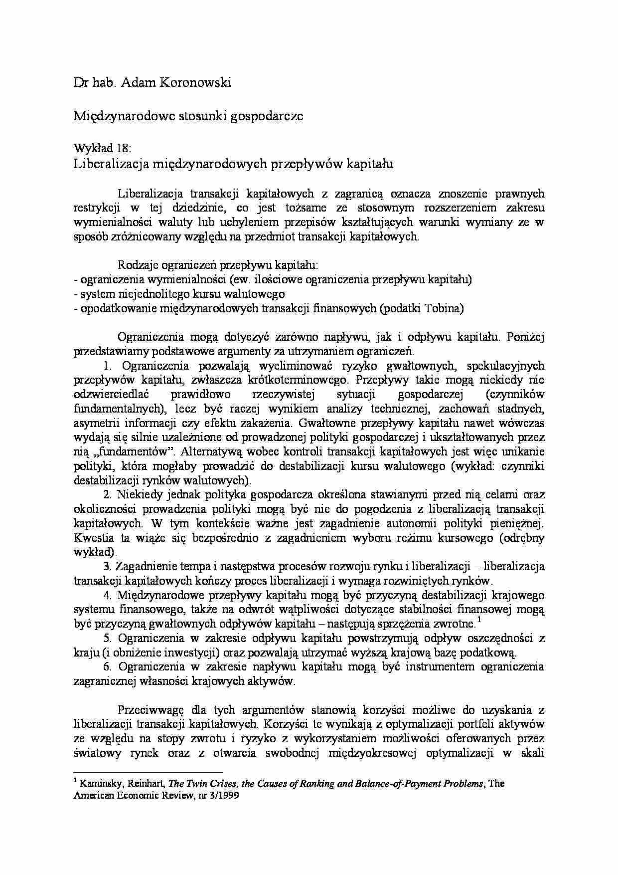 Liberalizacja międzynarodowych przepływów kapitału-wykład - strona 1