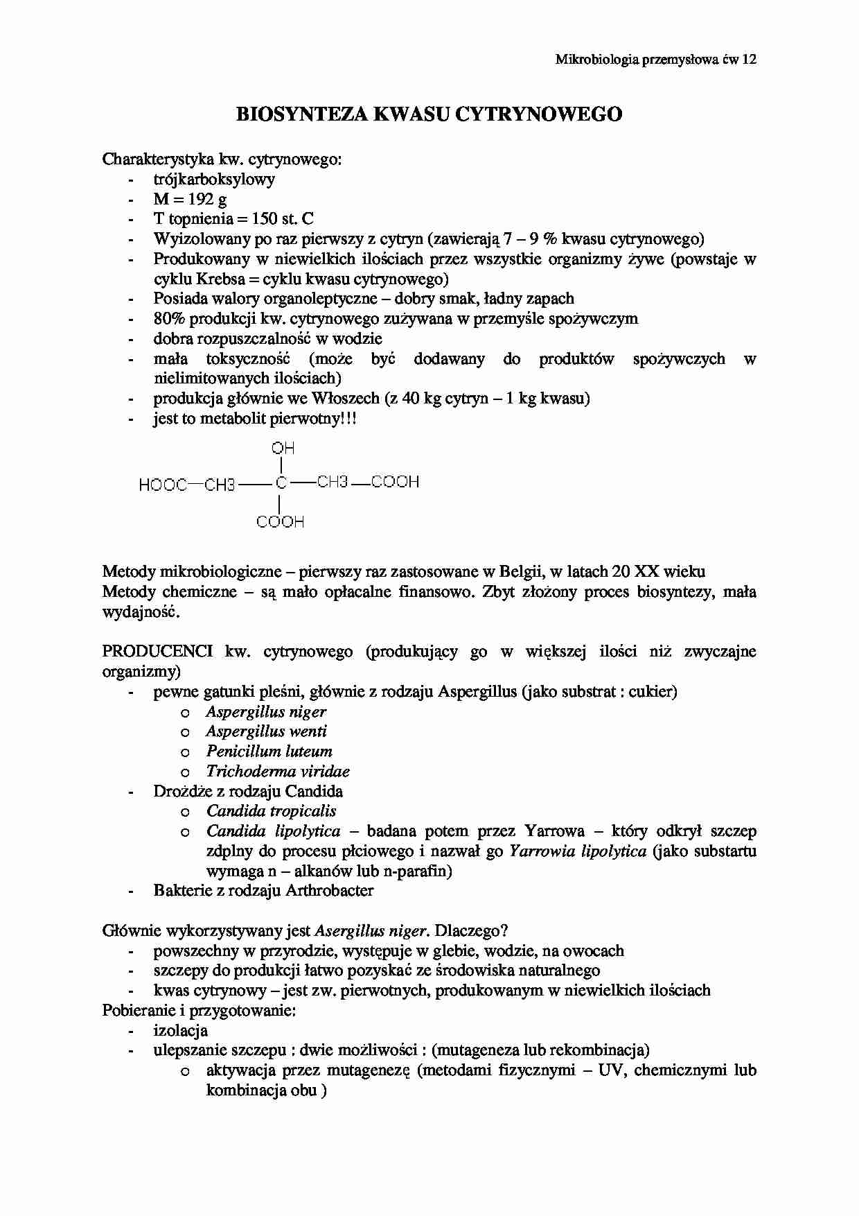 Kwas cytrynowy-opracowanie - strona 1