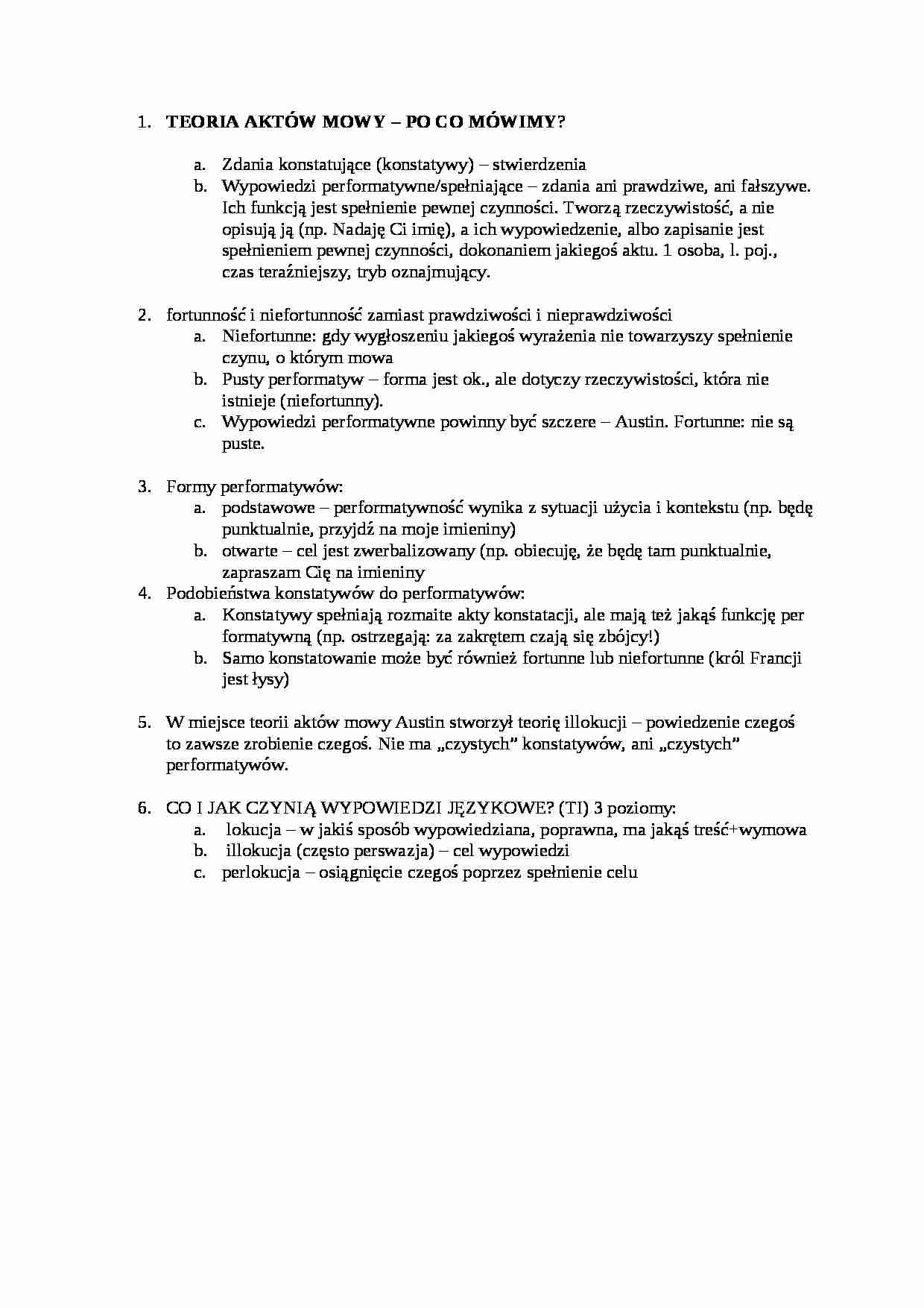 Teoria aktów mowy-opracowanie - strona 1