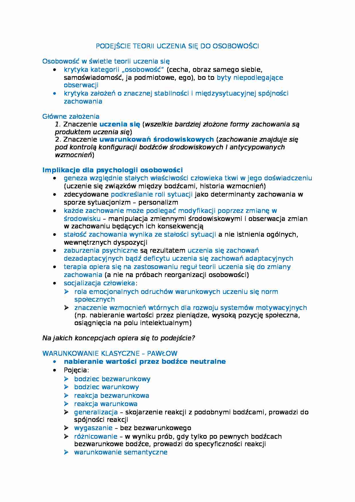 Podejście teorii uczenia się do odsobowości-opracowanie - strona 1