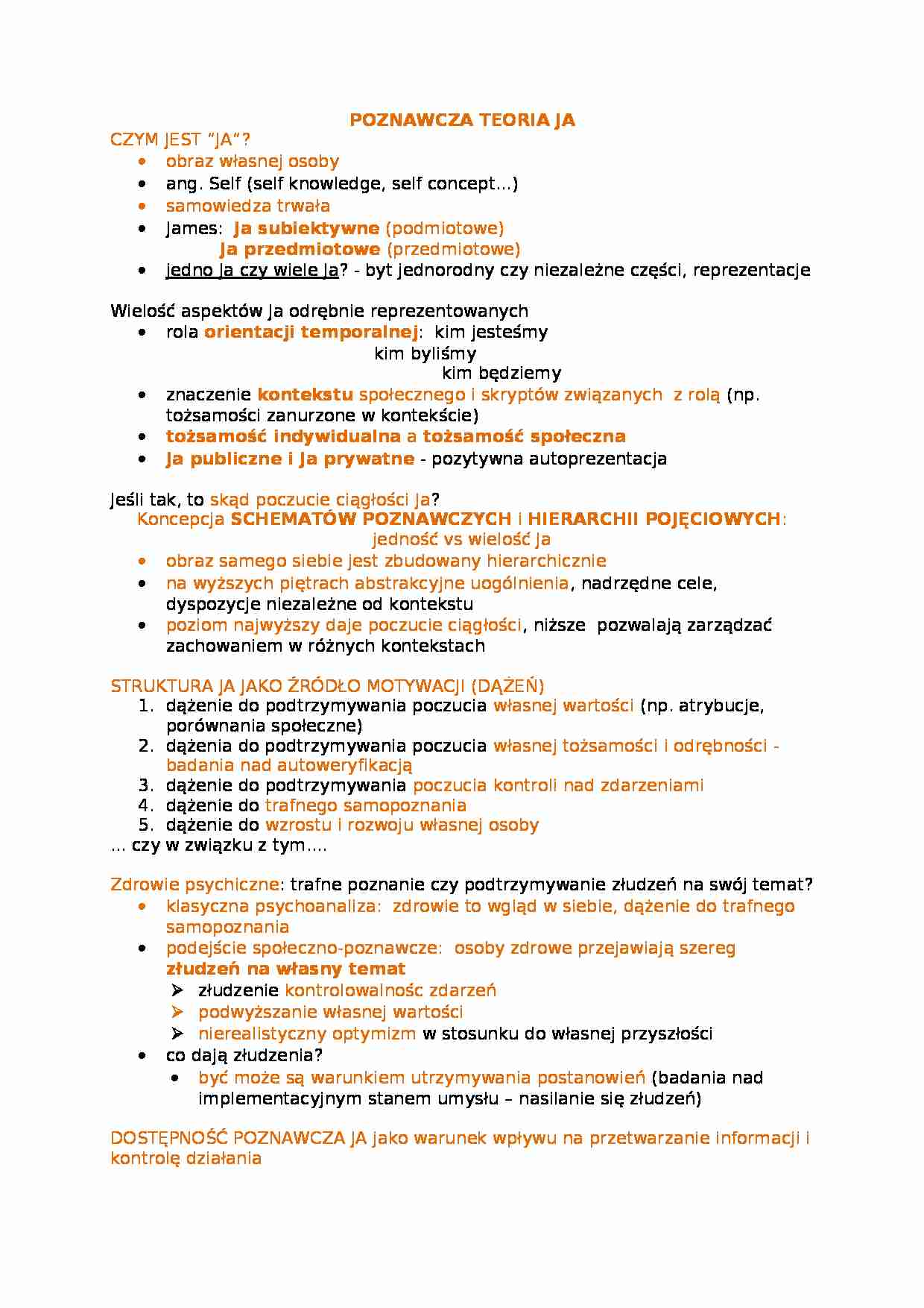 Poznawcza teoria JA-opracowanie - strona 1