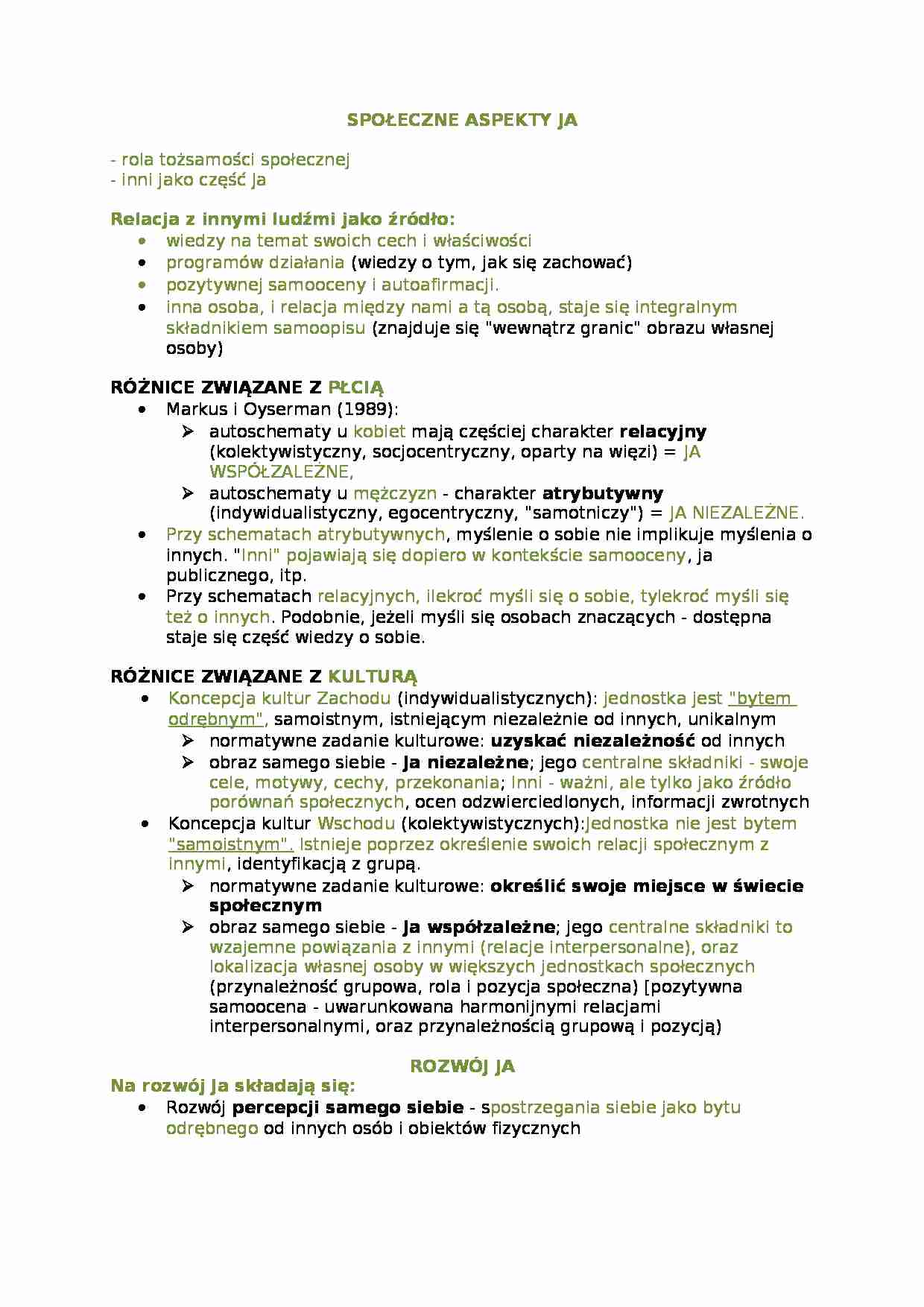 Społeczne aspekty Ja-opracowanie - strona 1