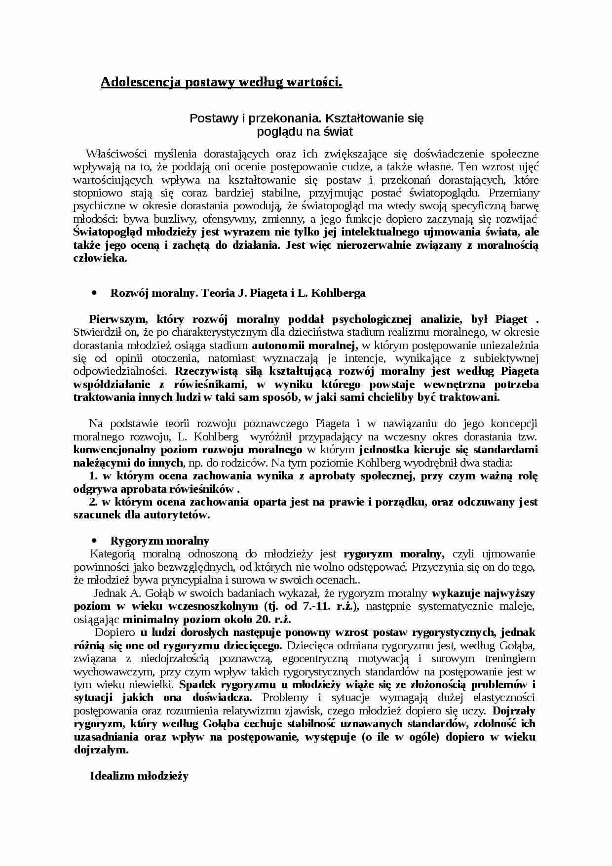 Adolescencja postawy według wartości-opracowanie - strona 1