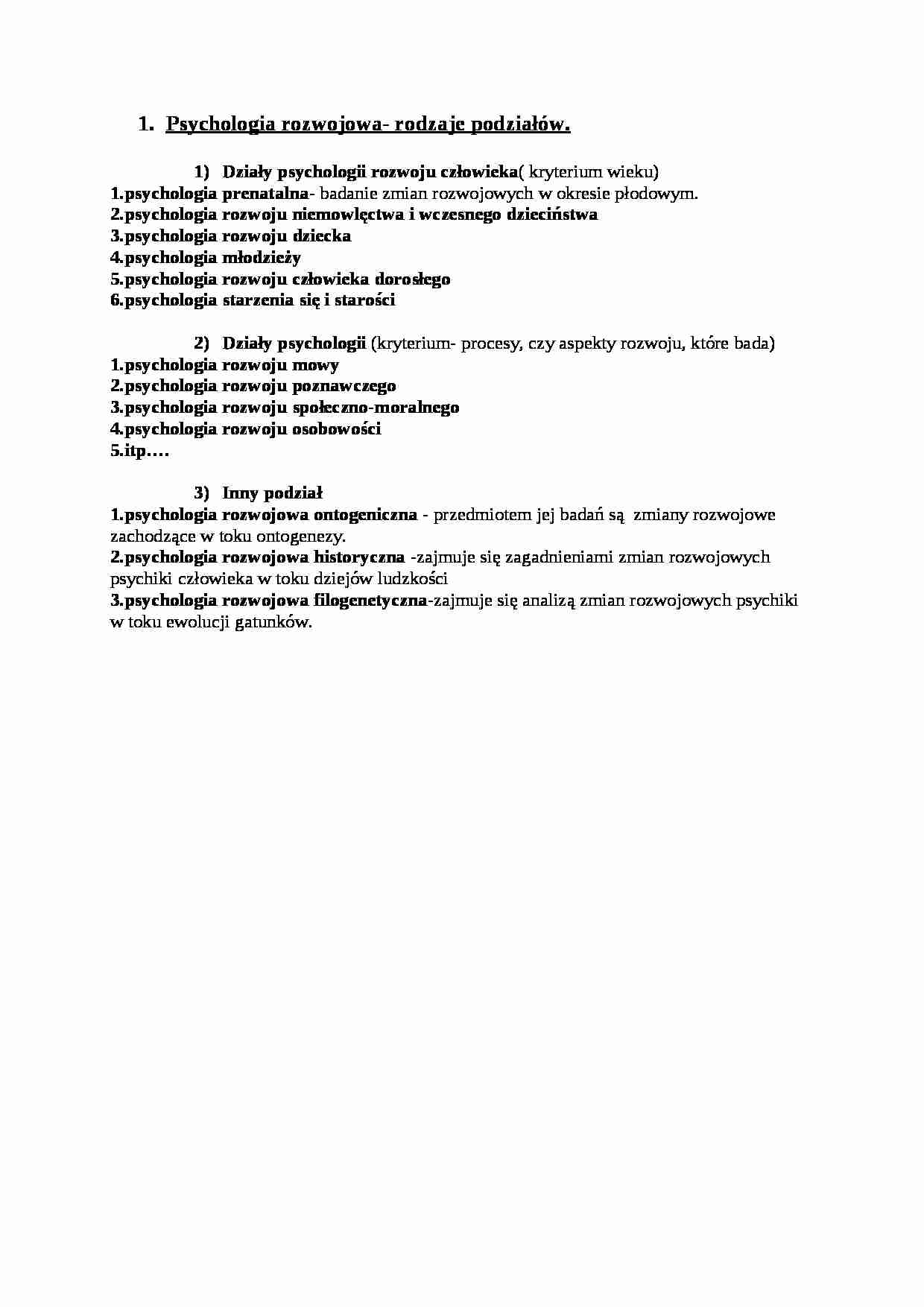 Psychologia rozwojowa-opracowanie - strona 1