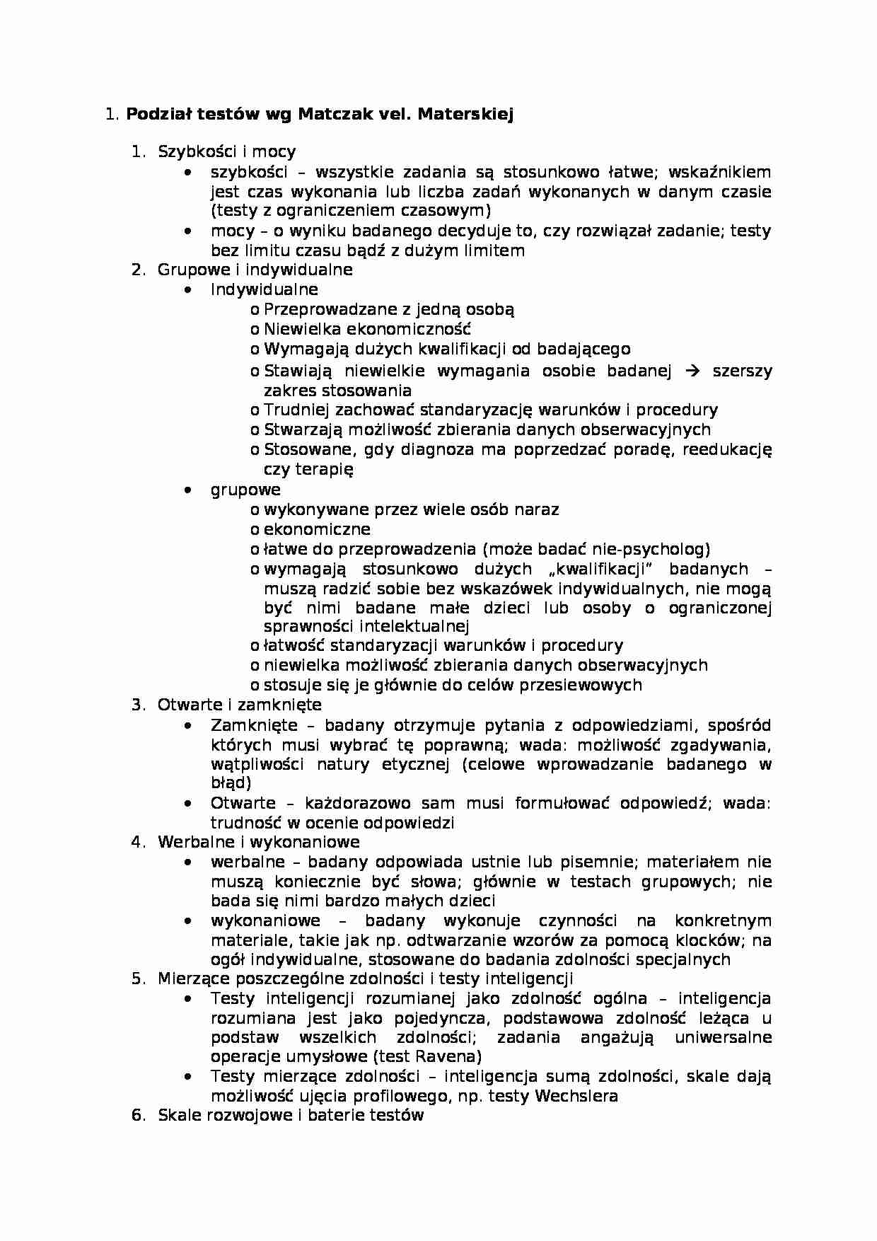 Podział testów wg Matczak vel Materskiej-opracowanie - strona 1