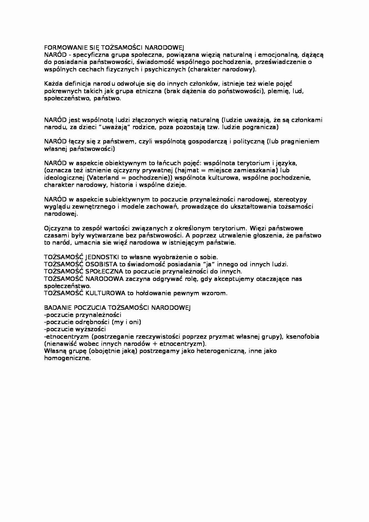 Formowanie się tożsamości narodowej-opracowanie - strona 1