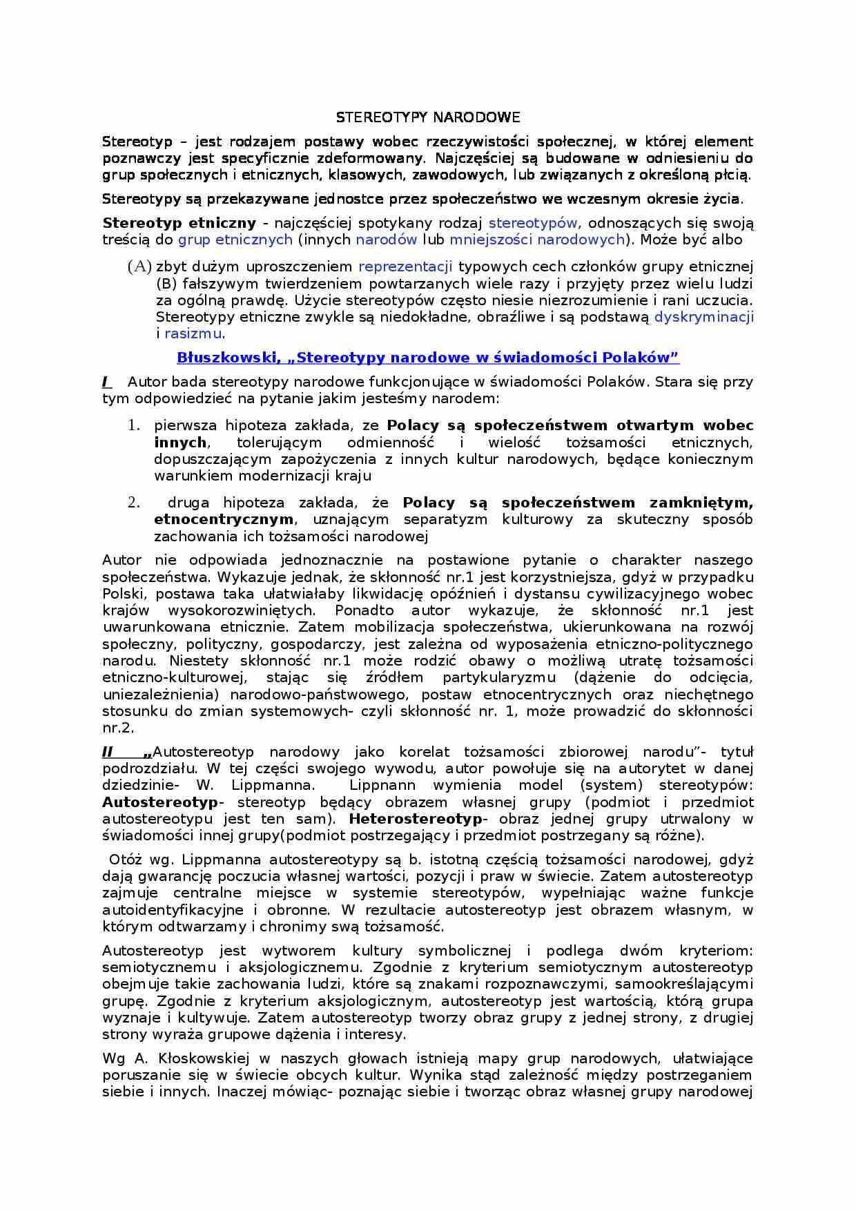 Stereotypy narodowe-opracowanie - strona 1