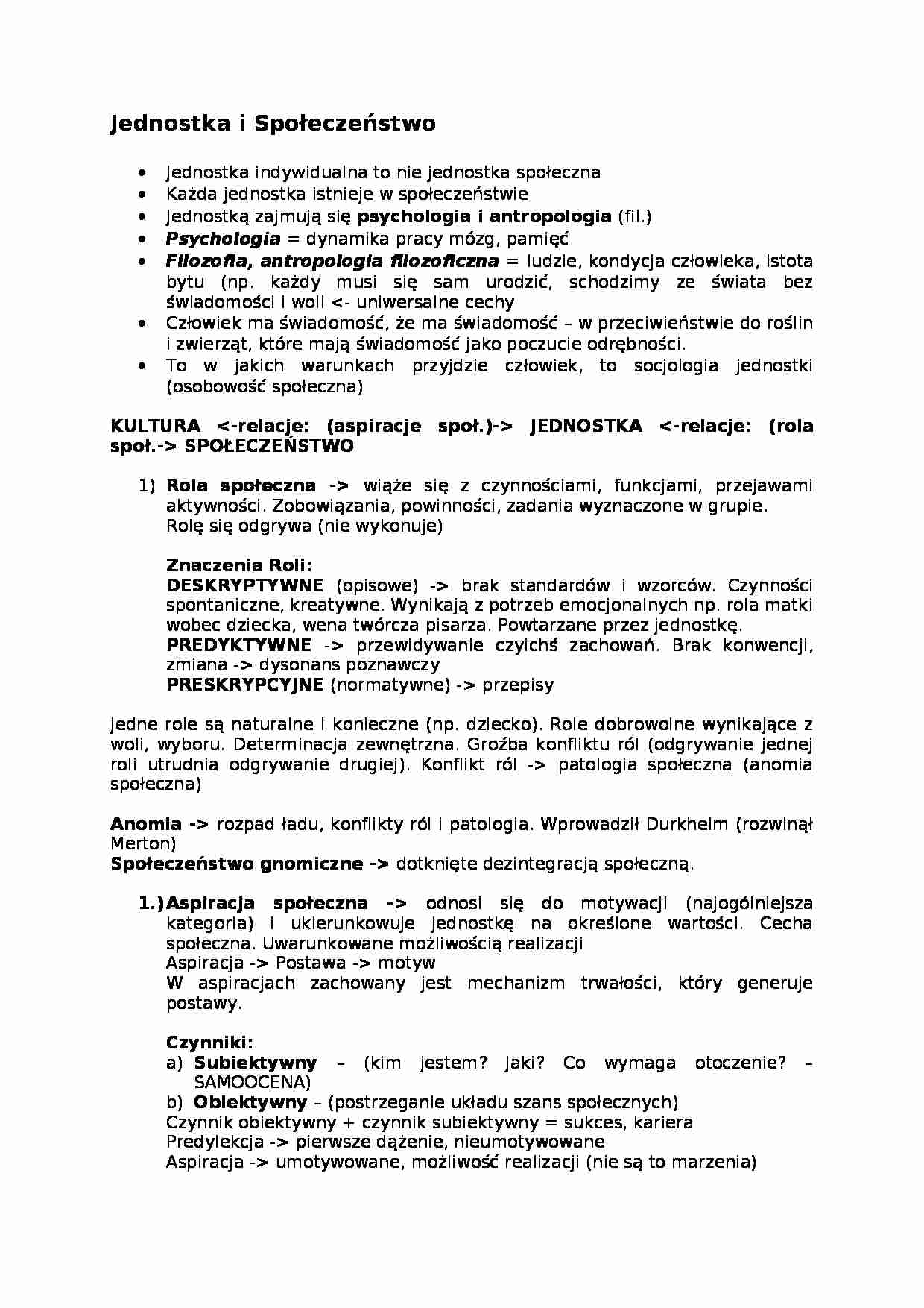 Jednostka i Społeczeństwo-opracowanie - strona 1