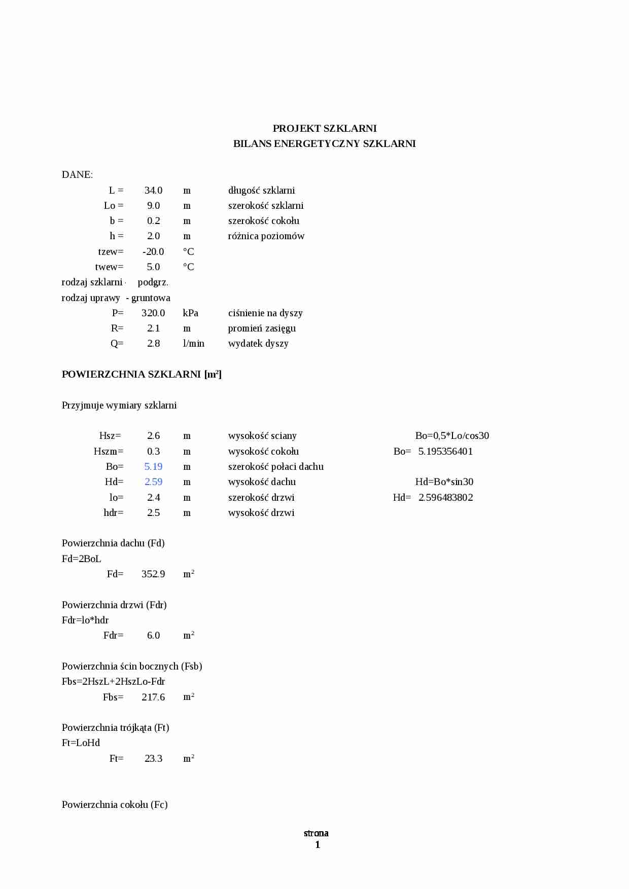 BILANS ENERGETYCZNY SZKLARNI na ćwiczenia w excelu - strona 1