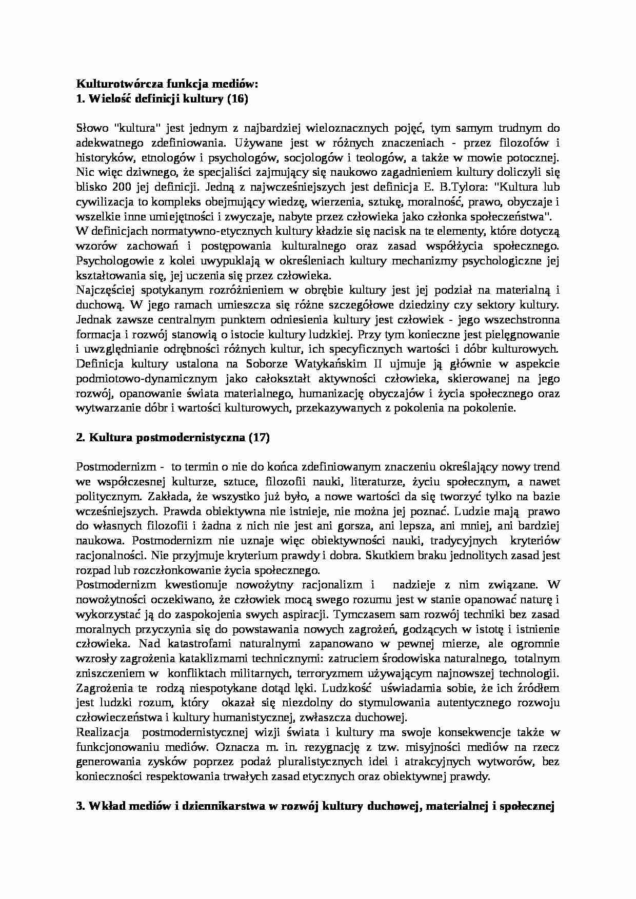 Kulturotwórcza funkcja mediów-opracowanie - strona 1