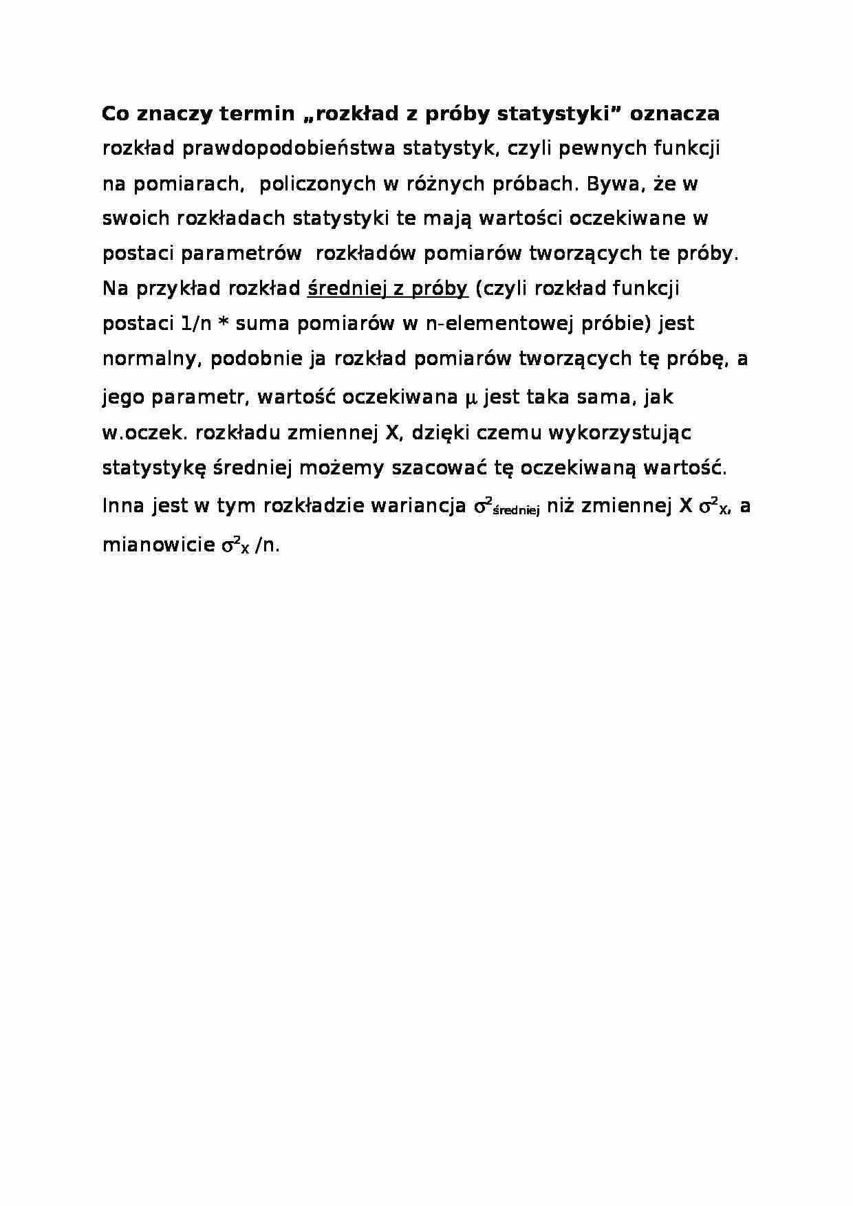 Co znaczy termin rozkład z próby statystyki-opracowanie - strona 1