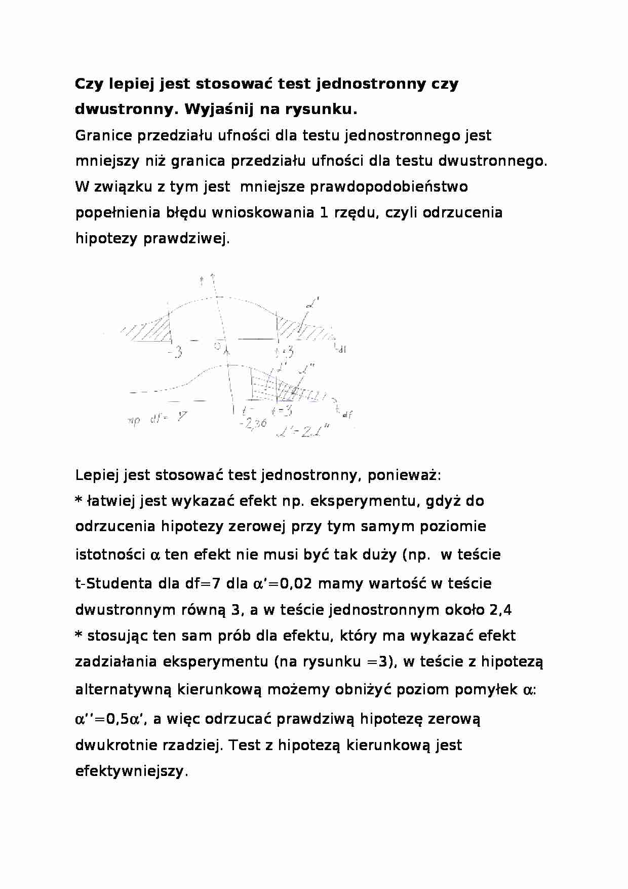 Czy lepiej jest stosować test jednostronny czy dwustronny-opracowanie - strona 1