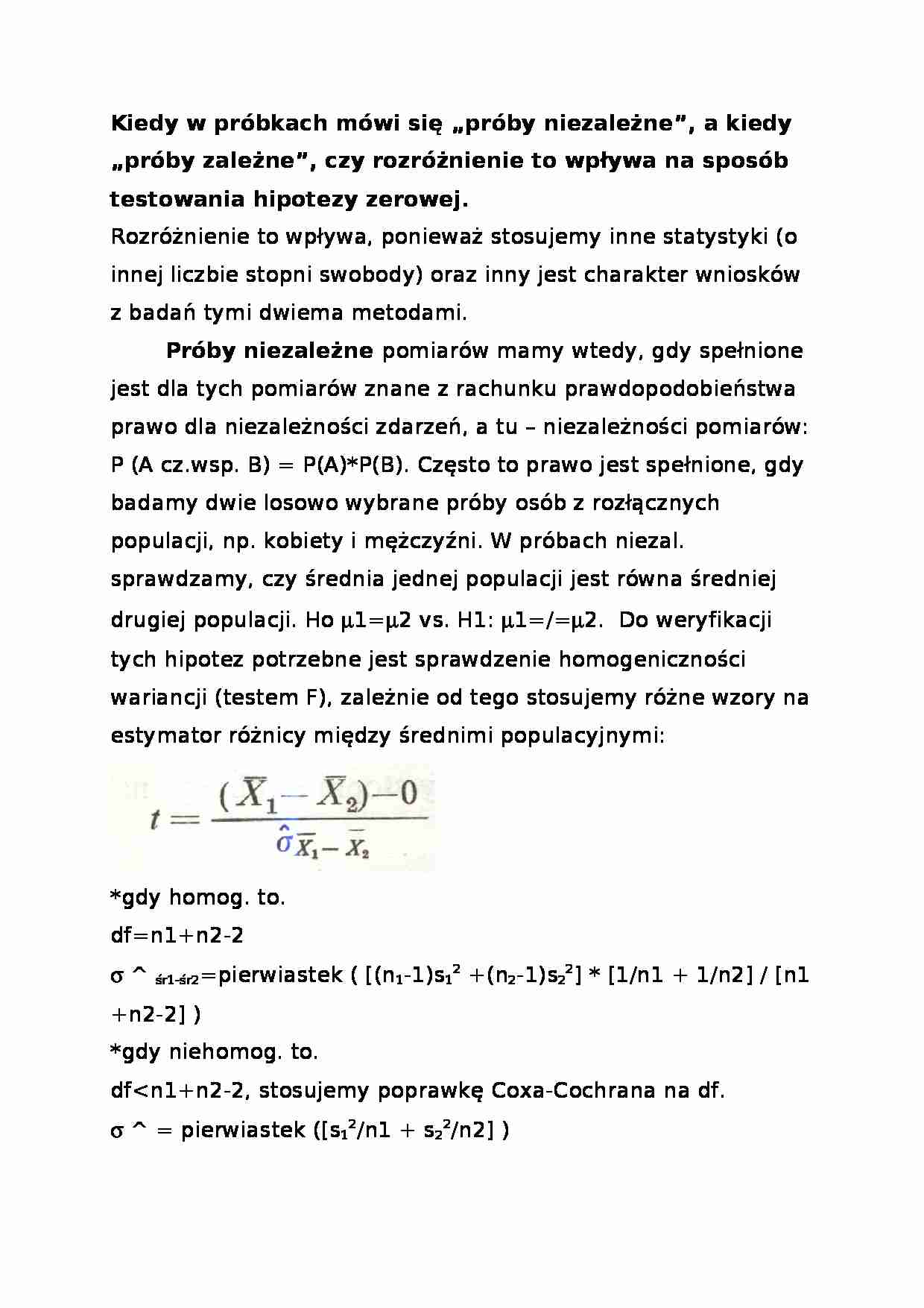 Próby niezależne, a próby zależne-opracowanie - strona 1