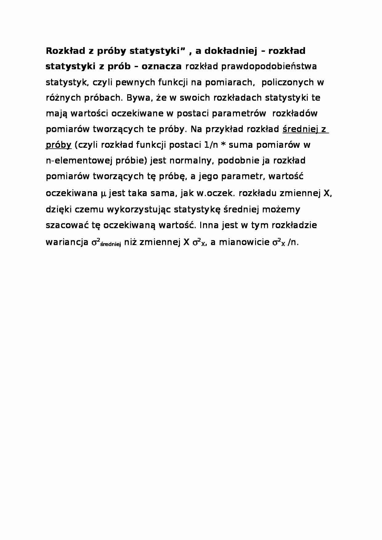 Rozkład z próby statystyki-opracowanie - strona 1