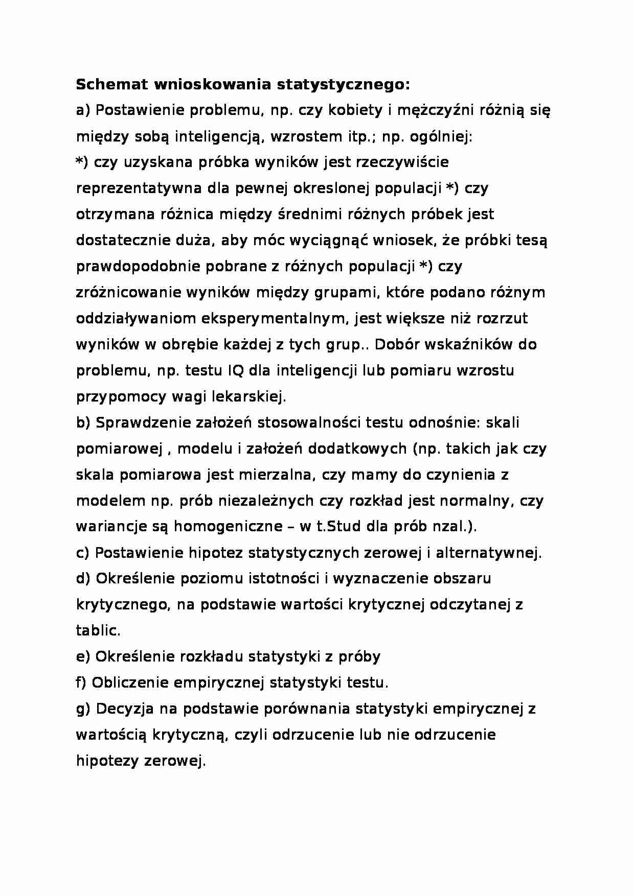 Schemat wnioskowania statystycznego-opracowanie - strona 1