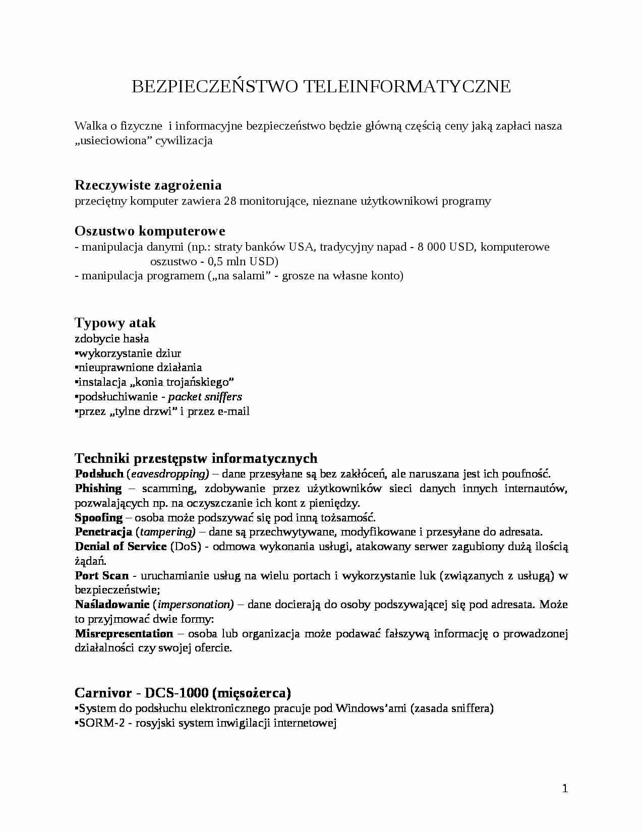 Bezpieczeństwo teleinformacyjne-opracowanie - strona 1