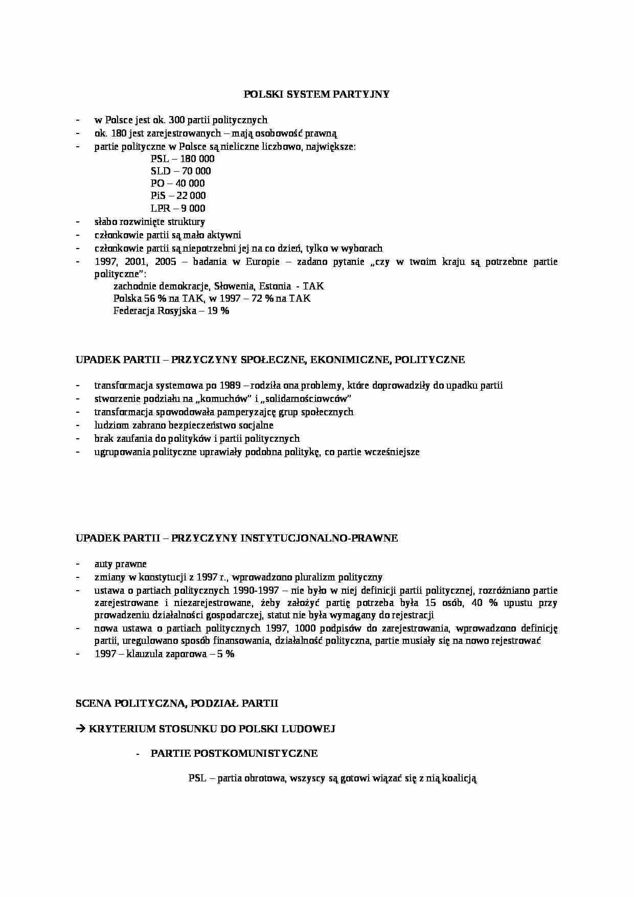 Polski system partyjny-opracowanie - strona 1