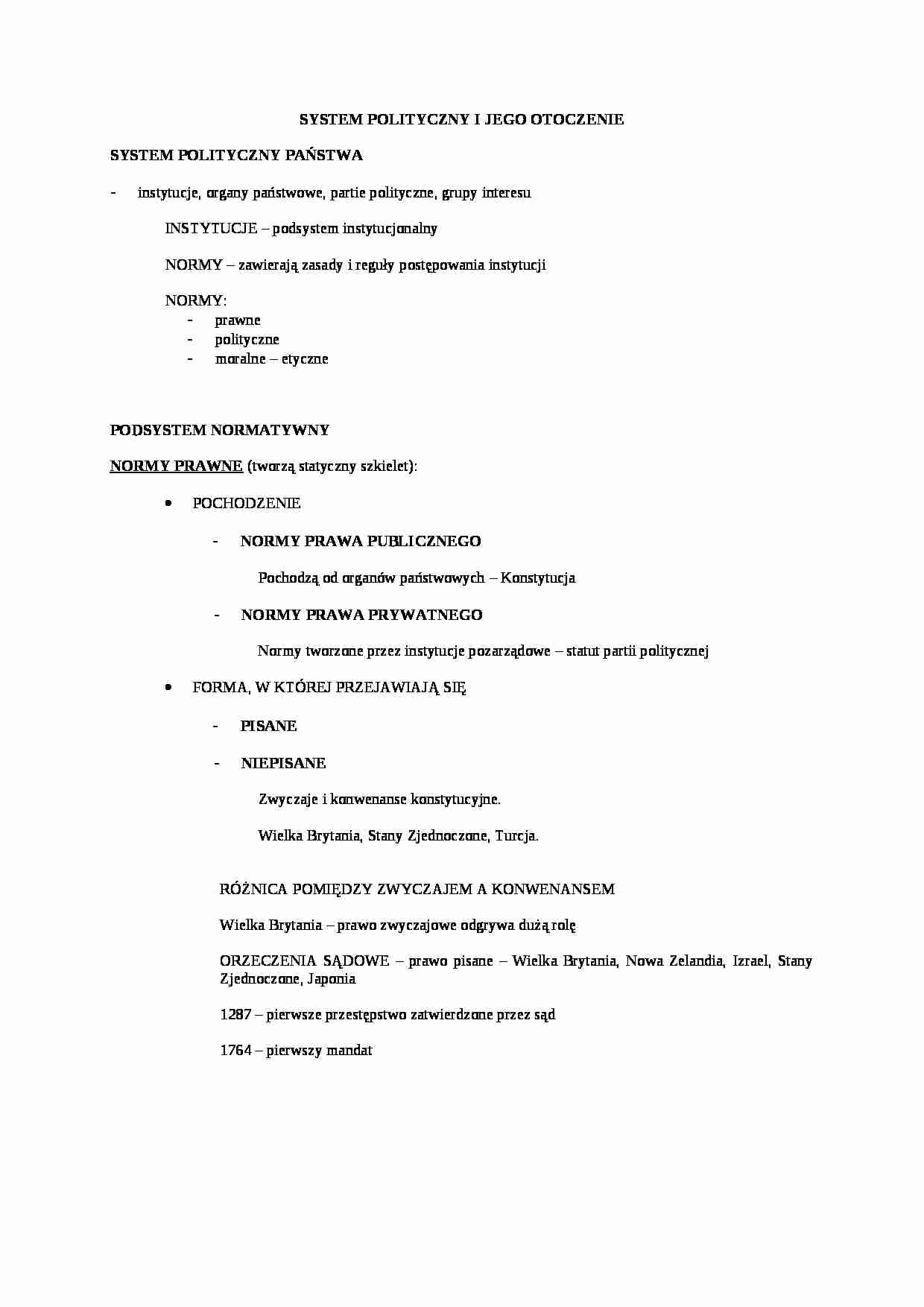 System polityczny i jego otoczenie-opracowanie - strona 1