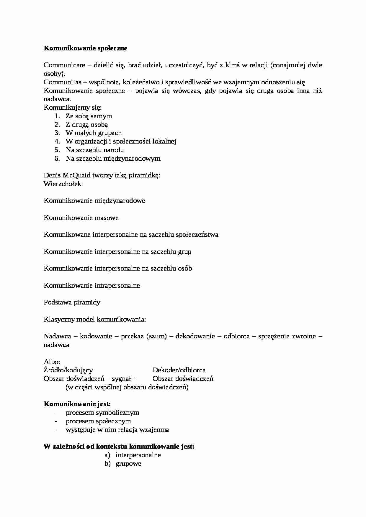 Komunikowanie społeczne-opracowanie - strona 1