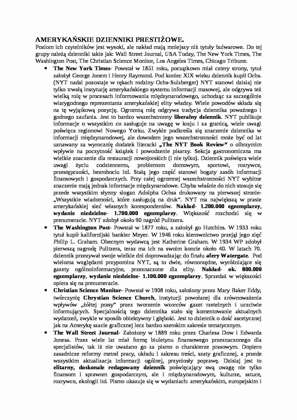 Amerykańskie dzienniki prestiżowe-opracowanie - strona 1