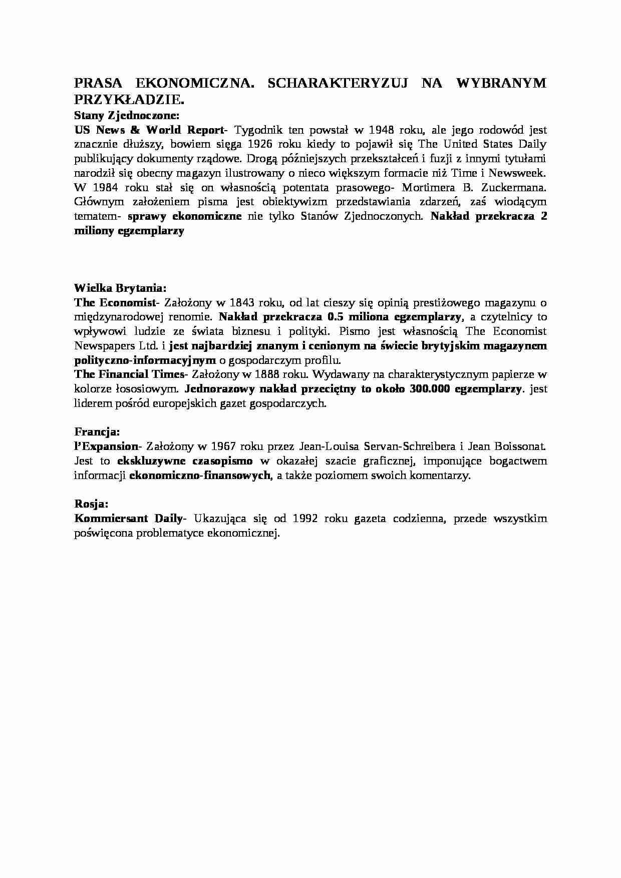 Prasa ekonomiczna-opracowanie - strona 1