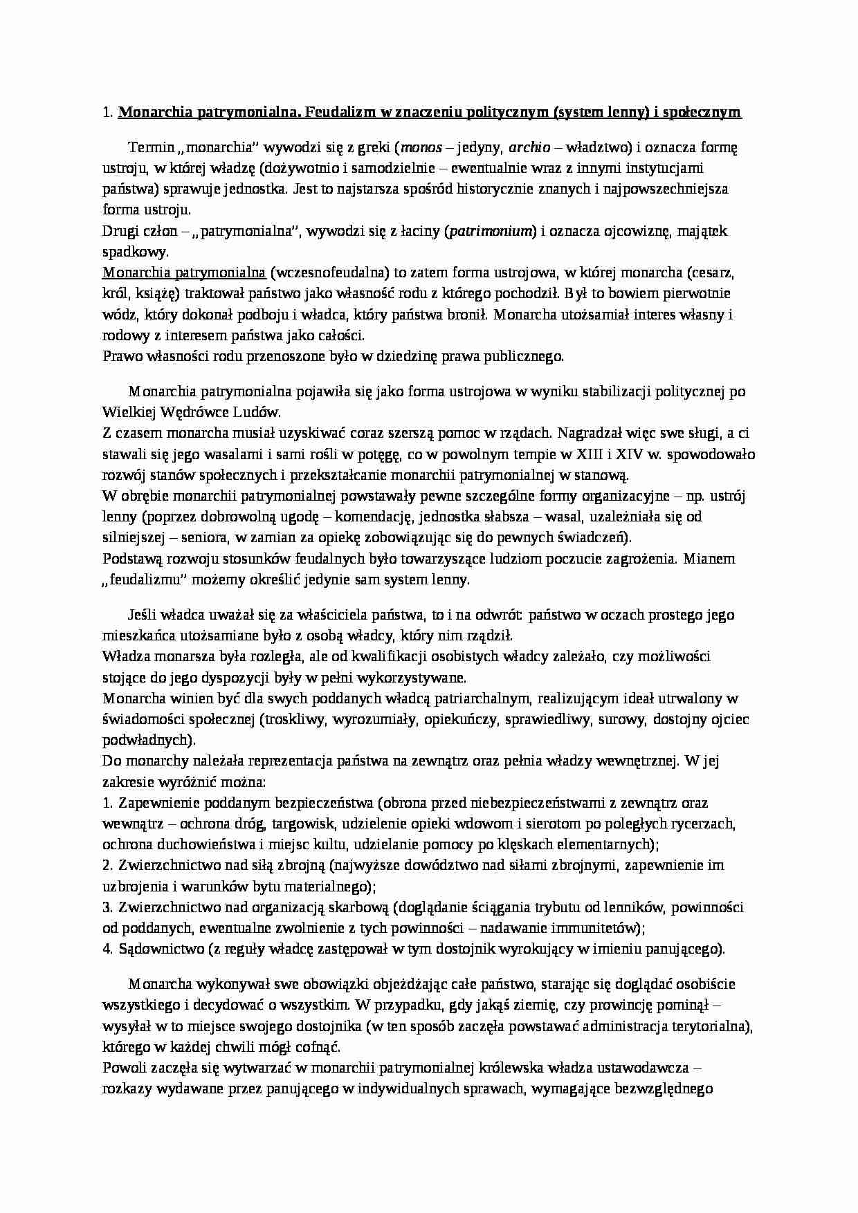 Feudalizm w znaczeniu politycznym (system lenny) i społecznym - strona 1