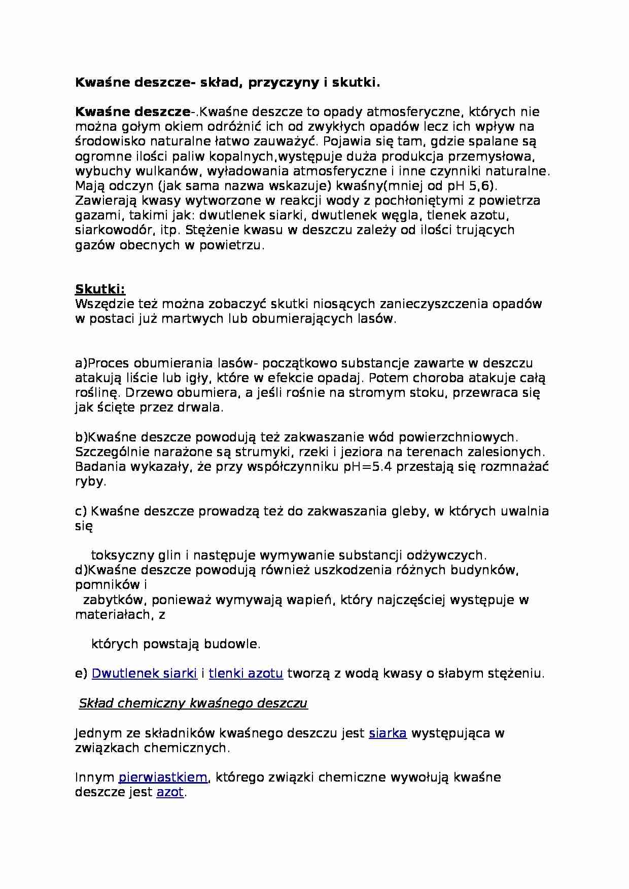 Kwaśne deszcze i  Zjawiska zachodzące - omówienie - strona 1