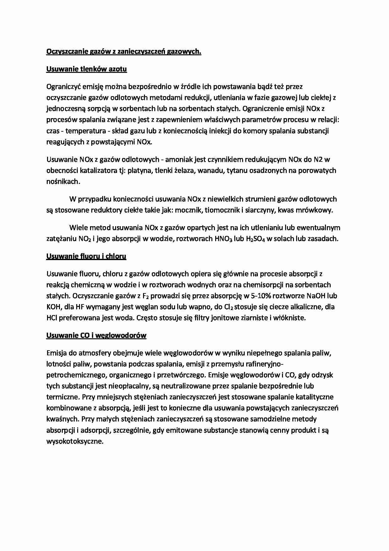 Oczyszczanie gazów z zanieczyszczeń gazowych - omówienie - strona 1