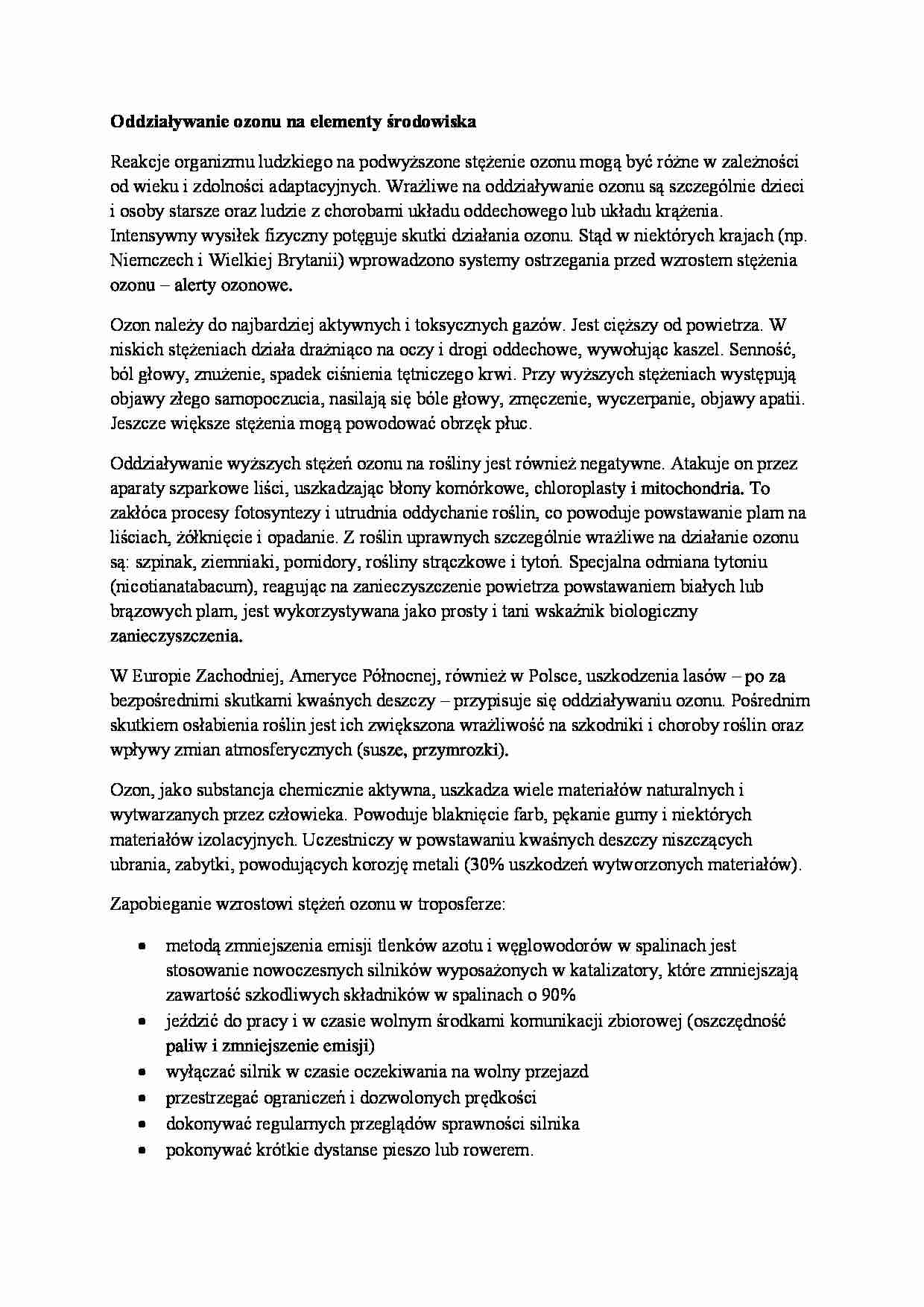 Oddziaływanie ozonu na elementy środowiska - omówienie - strona 1