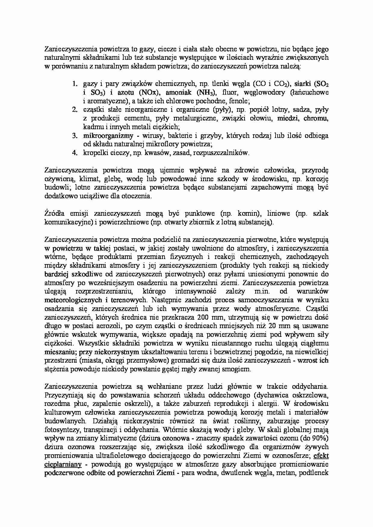 Zanieczyszczenia powietrza - omówienie - strona 1