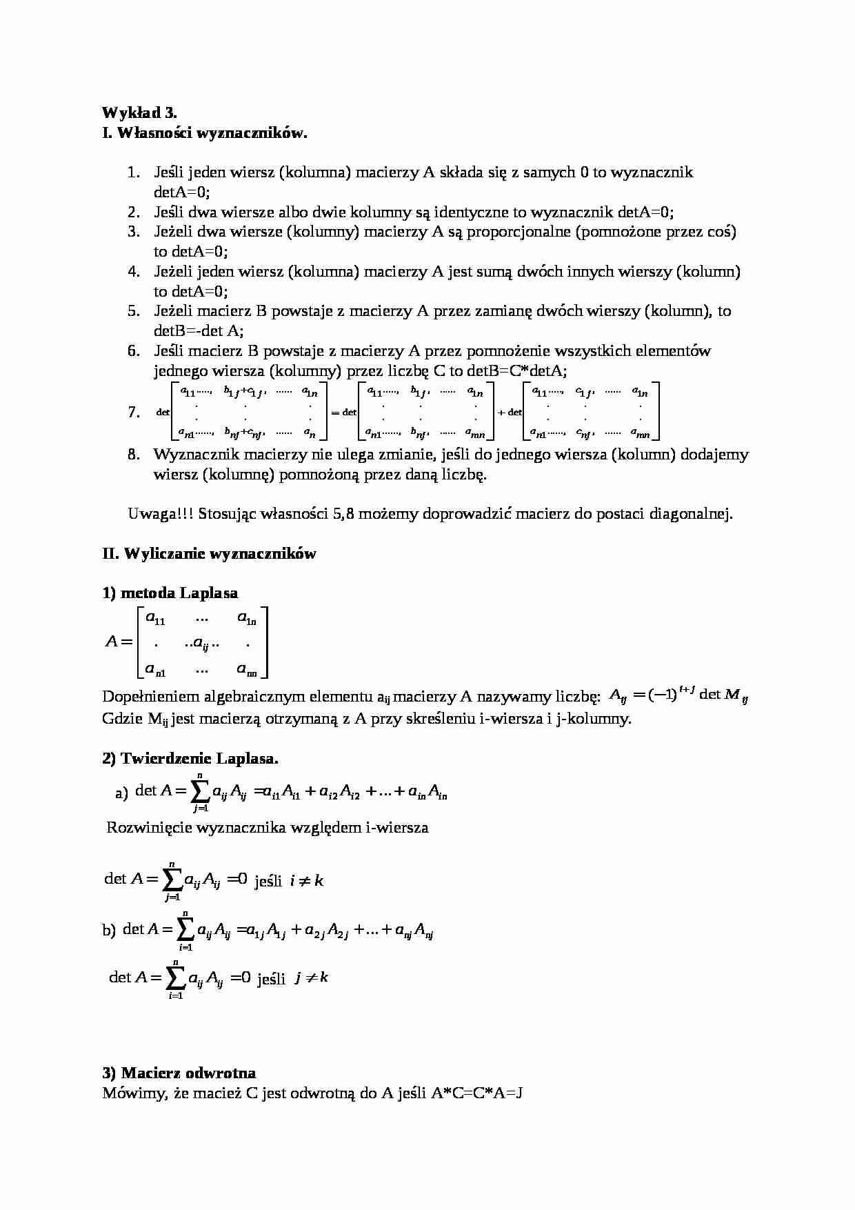 własności wyznaczników macierzy - omówienie - strona 1