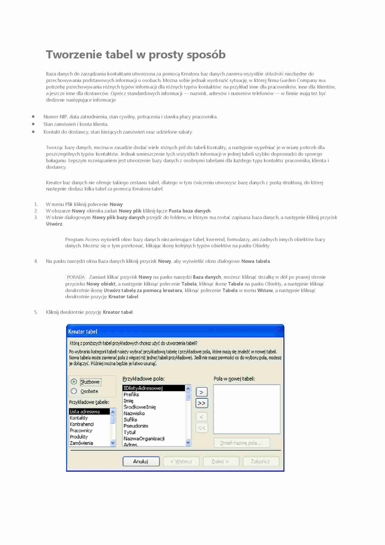 Tworzenie tabel w prosty sposób - wykład - strona 1