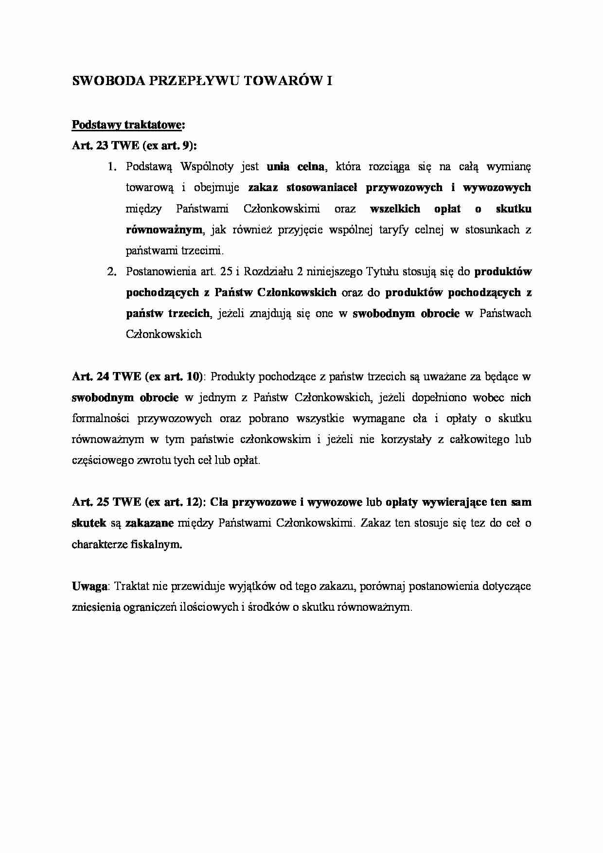 Swoboda przepływu towarów I - strona 1