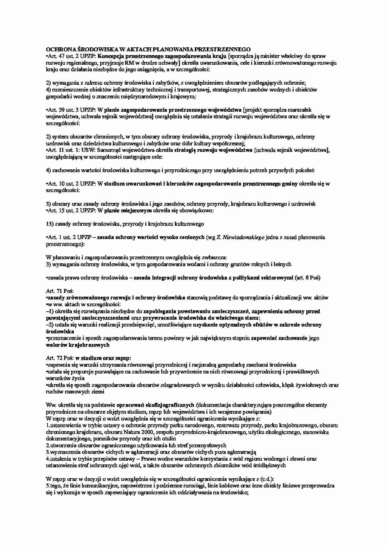 Ochrona środowiska w aktach planowania przestrzennego - strona 1