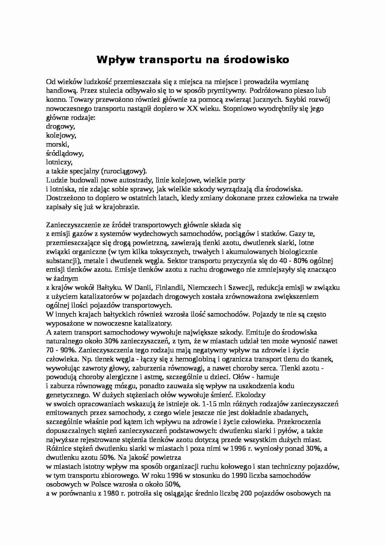 Wpływ transportu na środowisko - strona 1