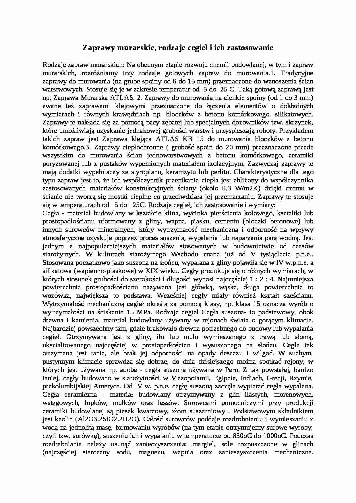 Zaprawy murarskie, cegłu - strona 1