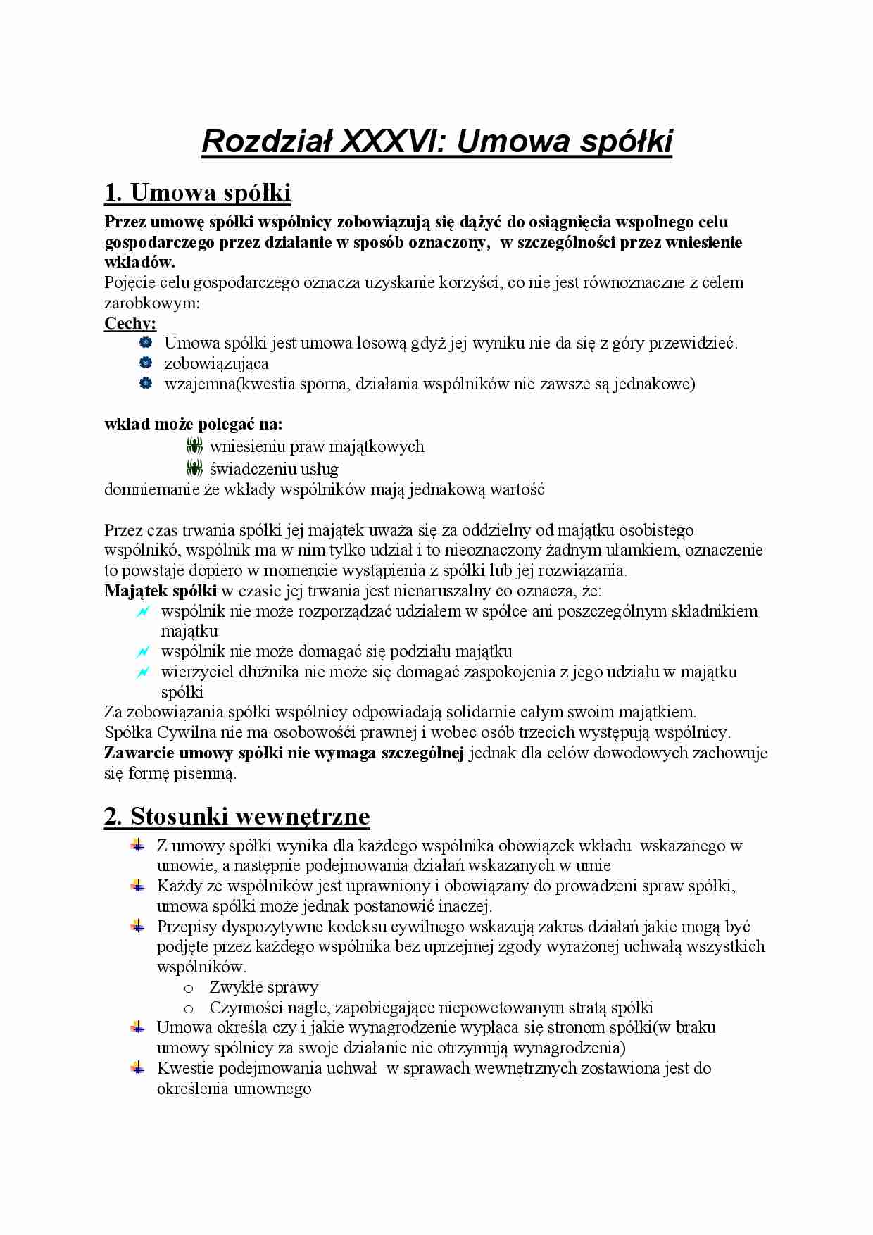Rozdział XXXVI- umowa spółki - strona 1