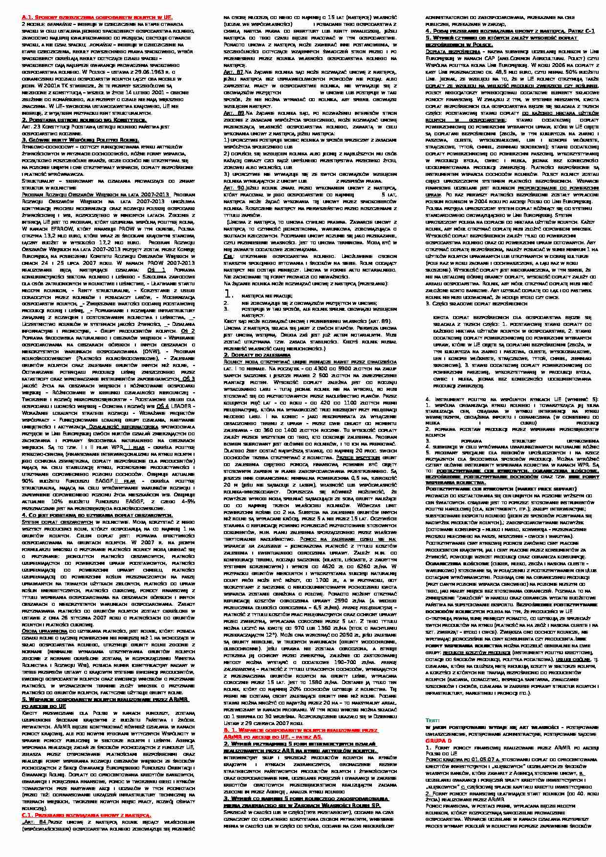 Opracowanie zagadnień - Dziedziczenie gospodarstw rolnych - strona 1